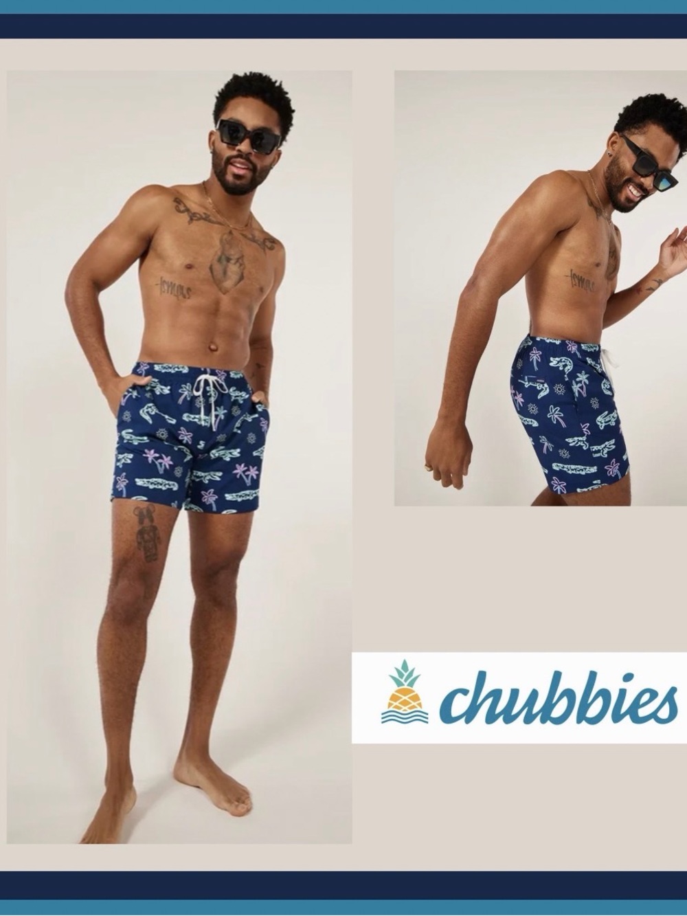 NWT Chubbies 🐊 🏝️ The Neon Glades Print Swimming Trunks Size Small